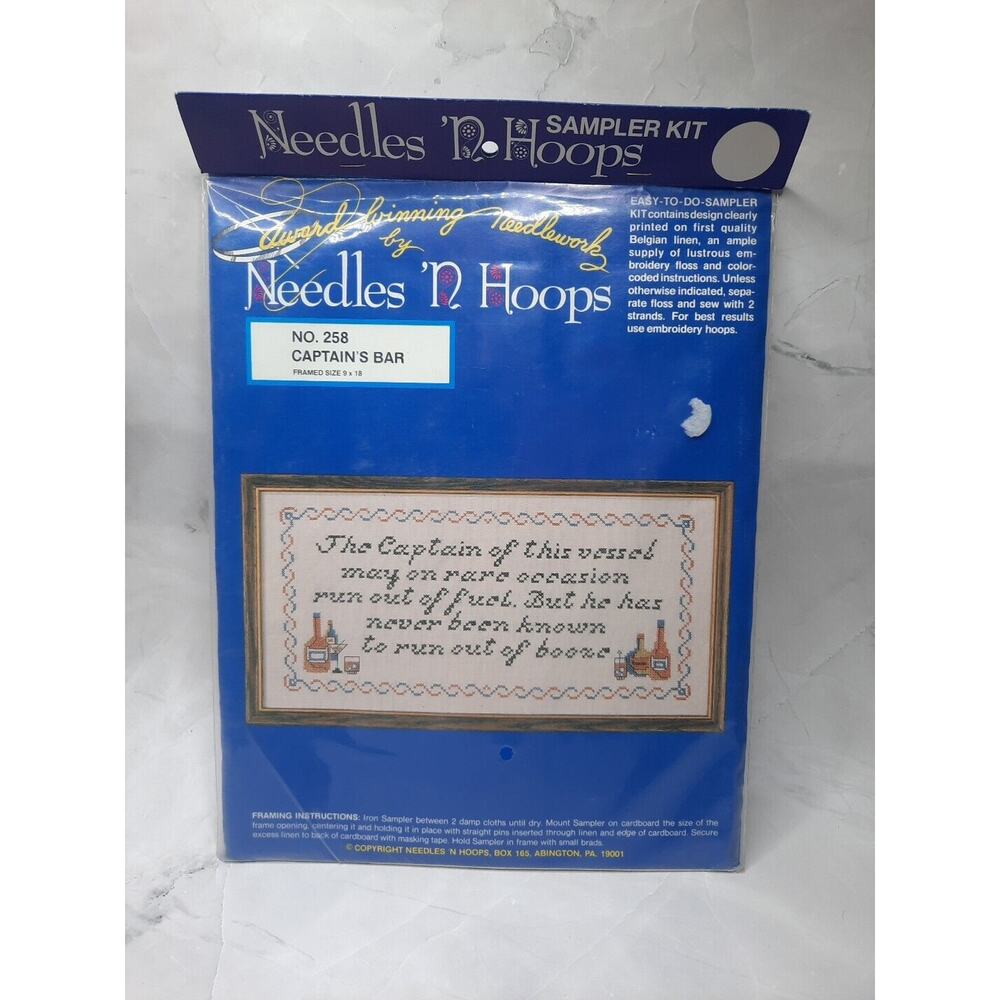 Vintage Needles N Hoops Cross Stitch Sampler Kit Captains Bar 258 Humor Mancave